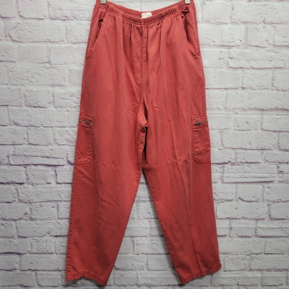 Melrose Studio Cropped Cargo Pants Size M Coral Orange Pull On Tencel Lagenlook - Picture 1 of 8
